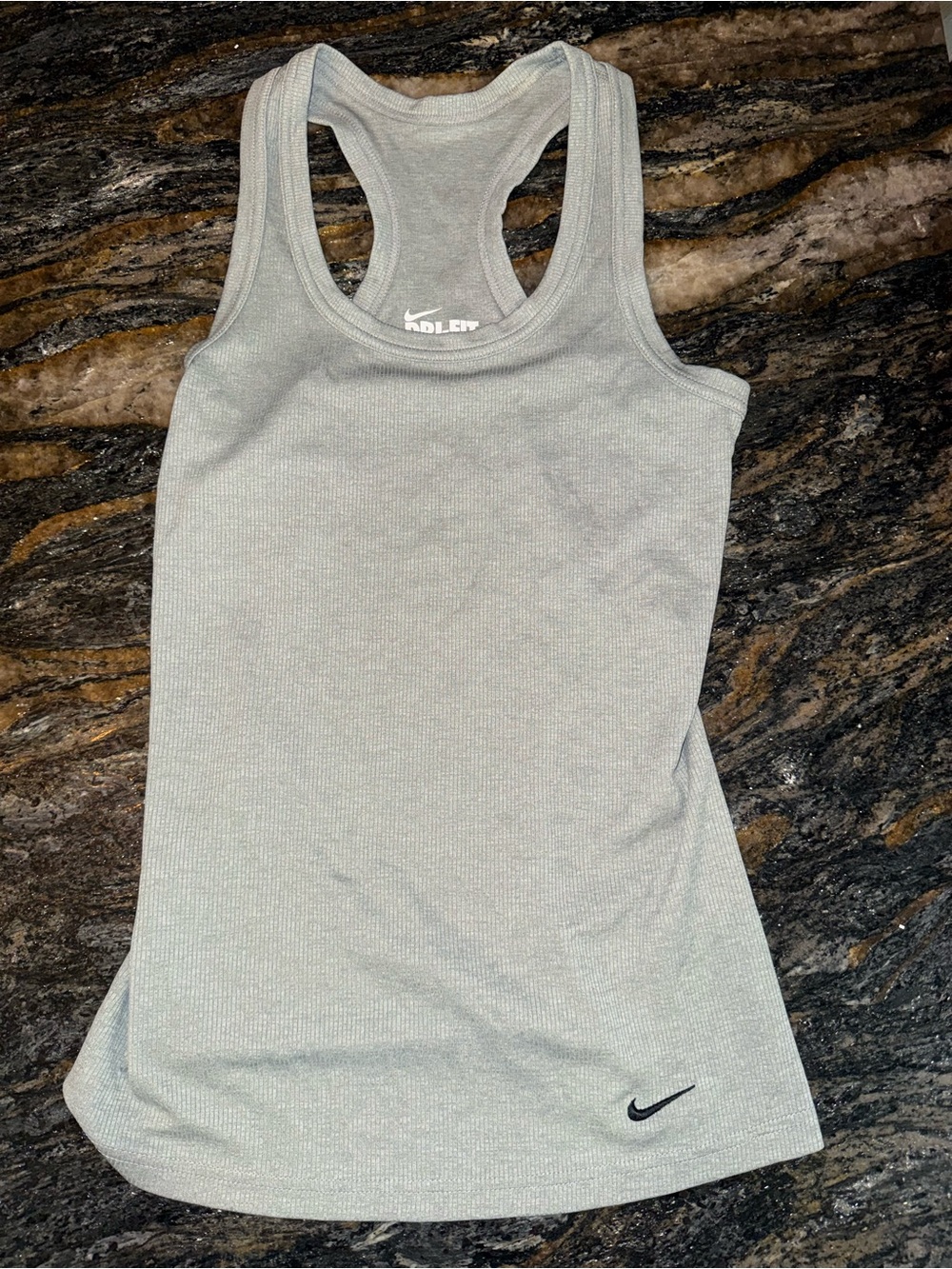 Nike Light Gray Ribbed Racerback Tank with Black Swoosh